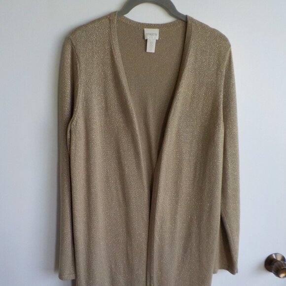 Chico's Cardigan Sweater - Size 0 (Small) - Gold Long Sleeve - Metallic (291) - Picture 2 of 8